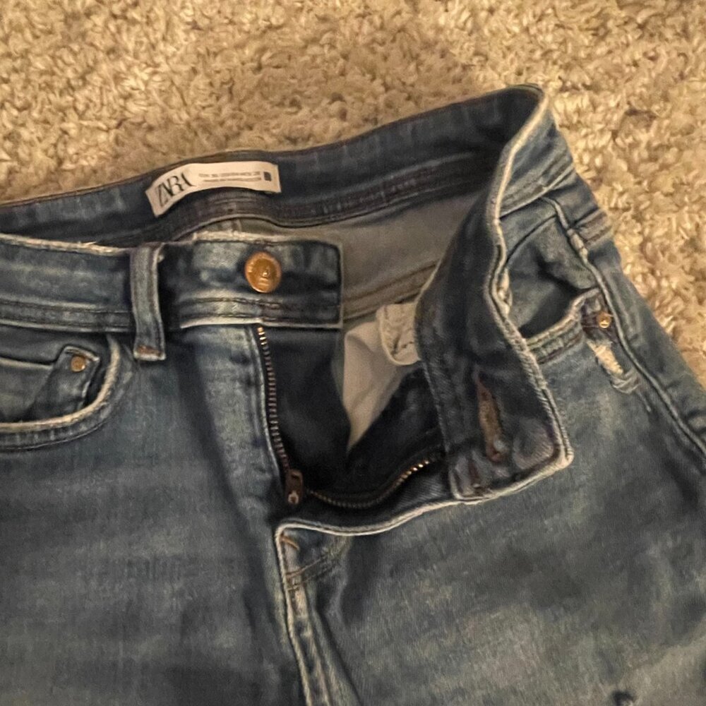 Zara Distressed Skinny Jeans w/ Ankle Zips - Picture 3 of 8